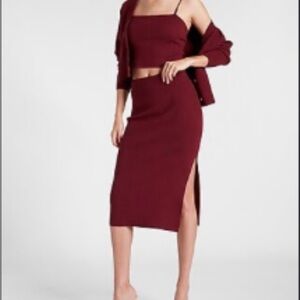 Express Burgundy Women's Skirt, cami and cardigan set